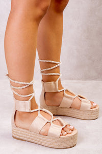 PEYTON ROPE LACE UP FLATFORMS WITH CHUNKY STRAPS IN IVORY CREAM SUEDE
