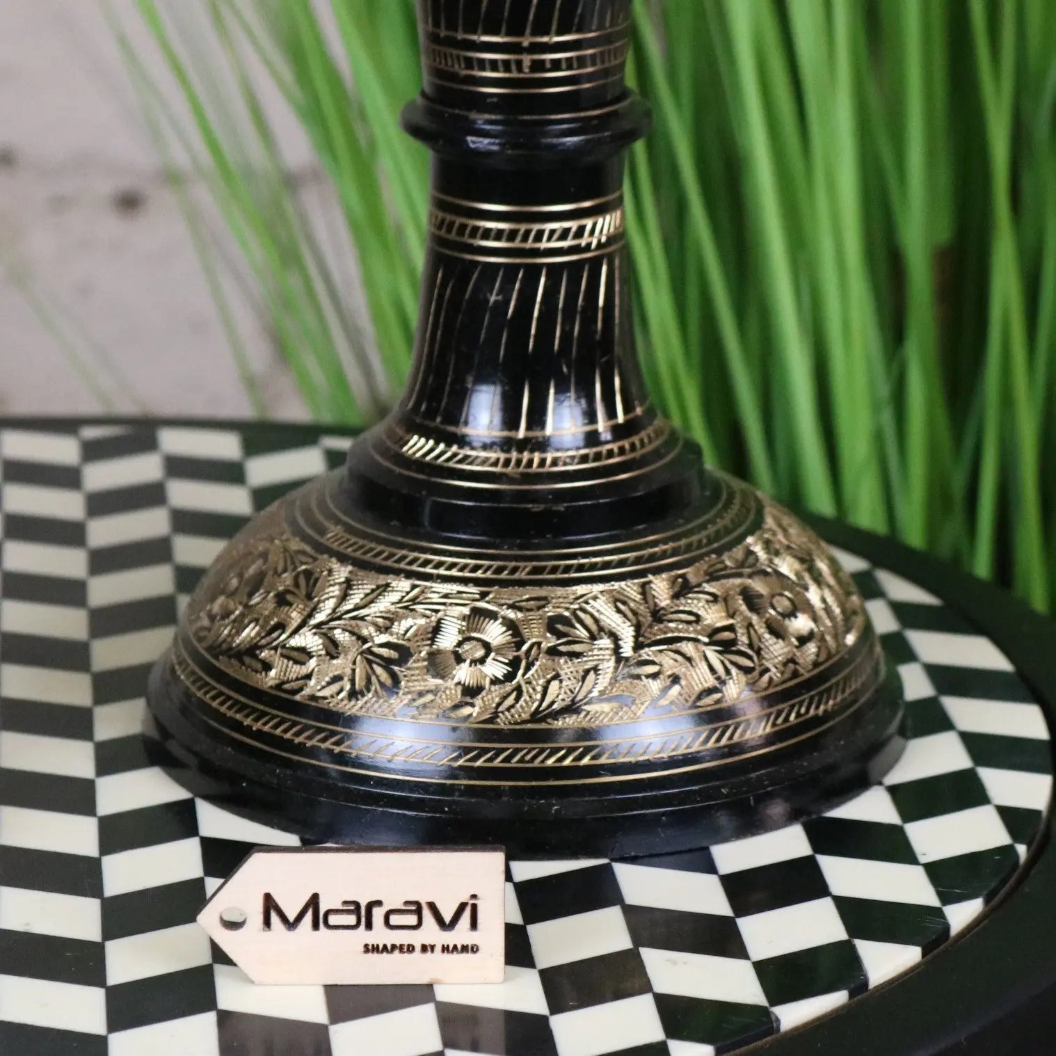 Set of 2 Black Etched Brass Vases 40cm and 50cm