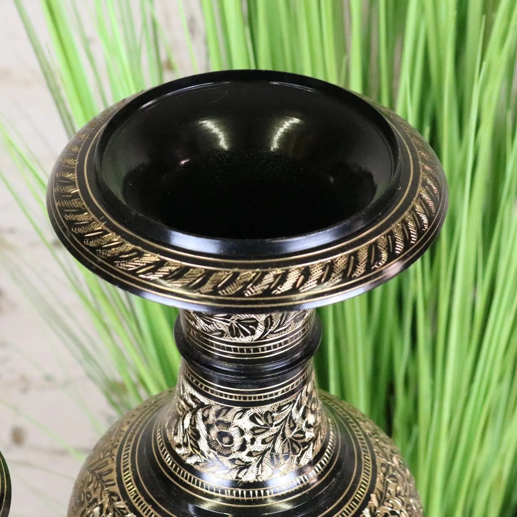 Set of 2 Black Etched Brass Vases 40cm and 50cm