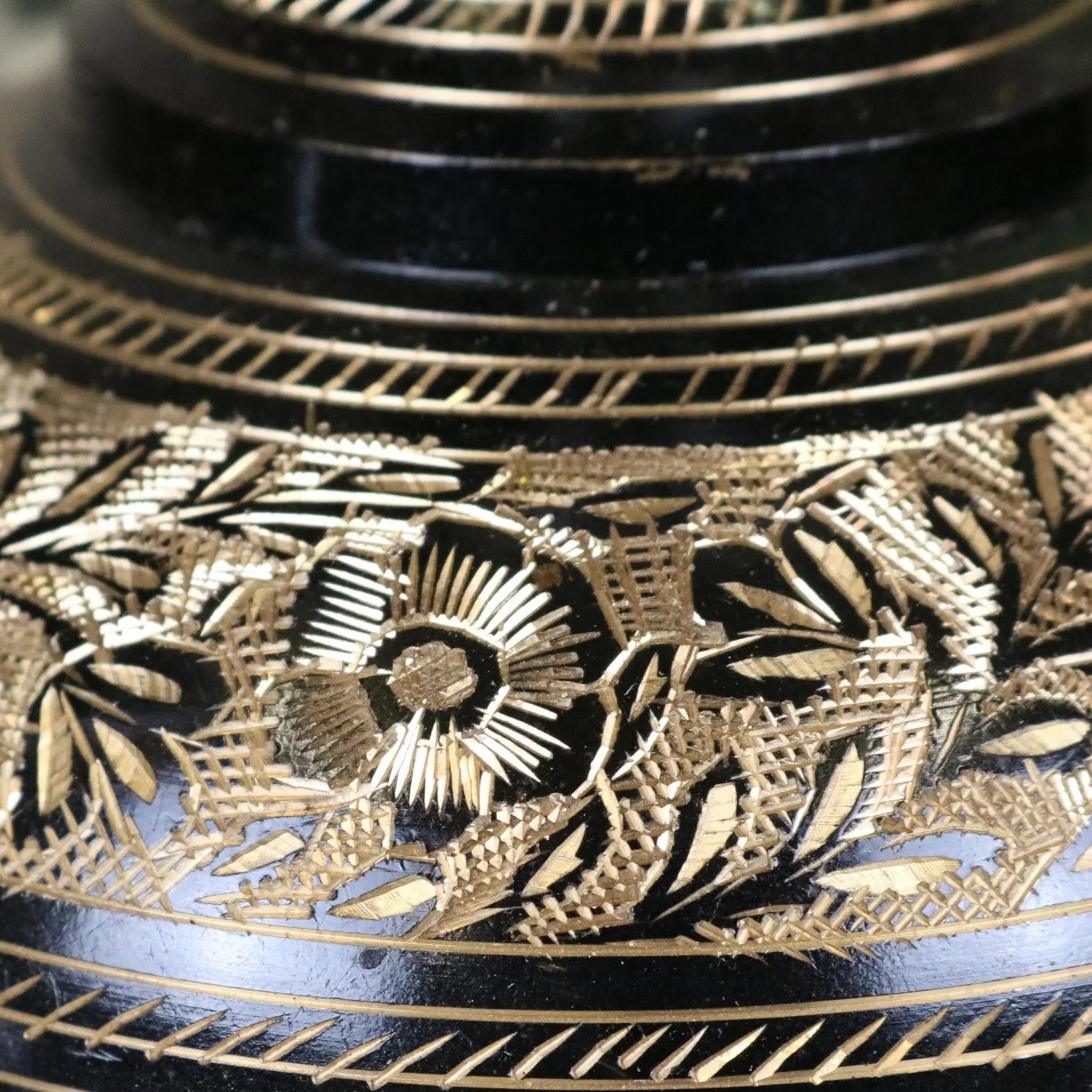 Set of 2 Black Etched Brass Vases 40cm and 50cm