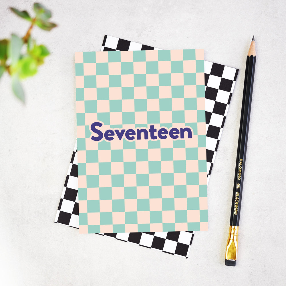 Seventeen Checkerboard Birthday Card for 17th Celebrations