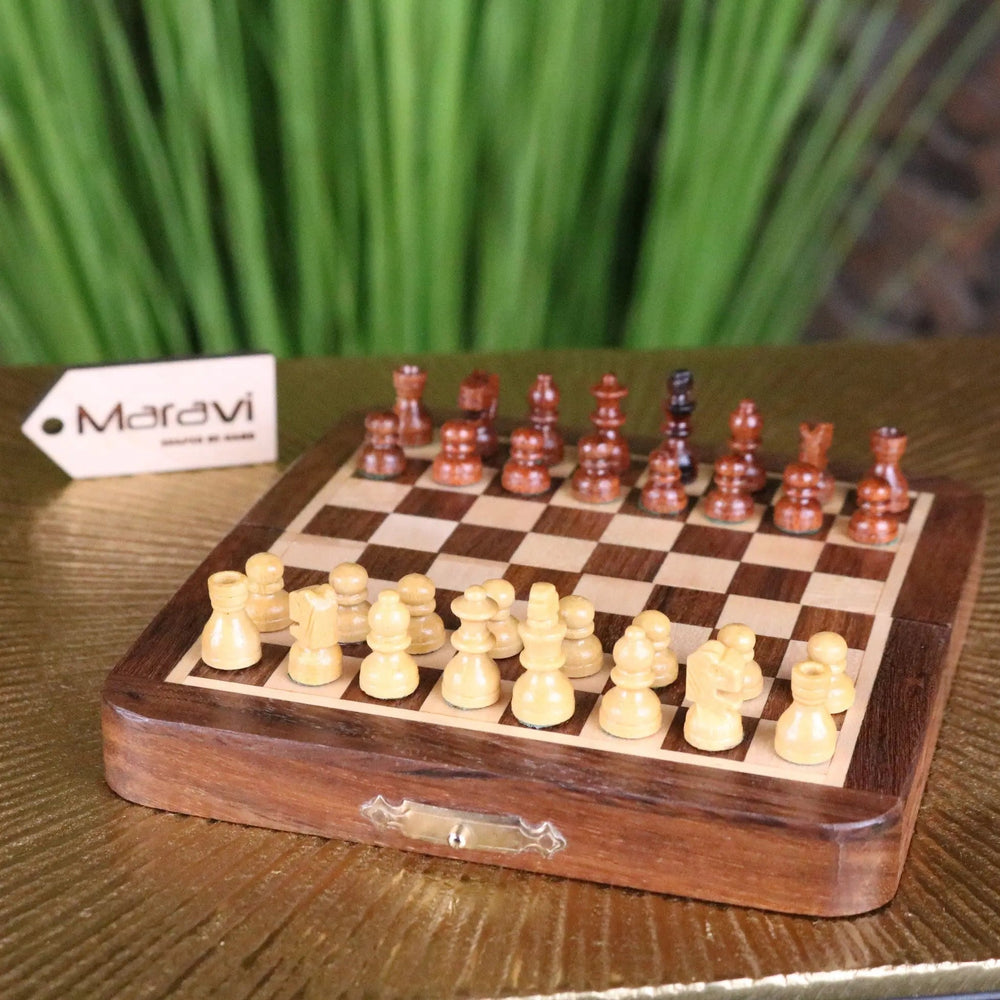 Shatranj 14cm Handcrafted Folding Wooden Chess Set