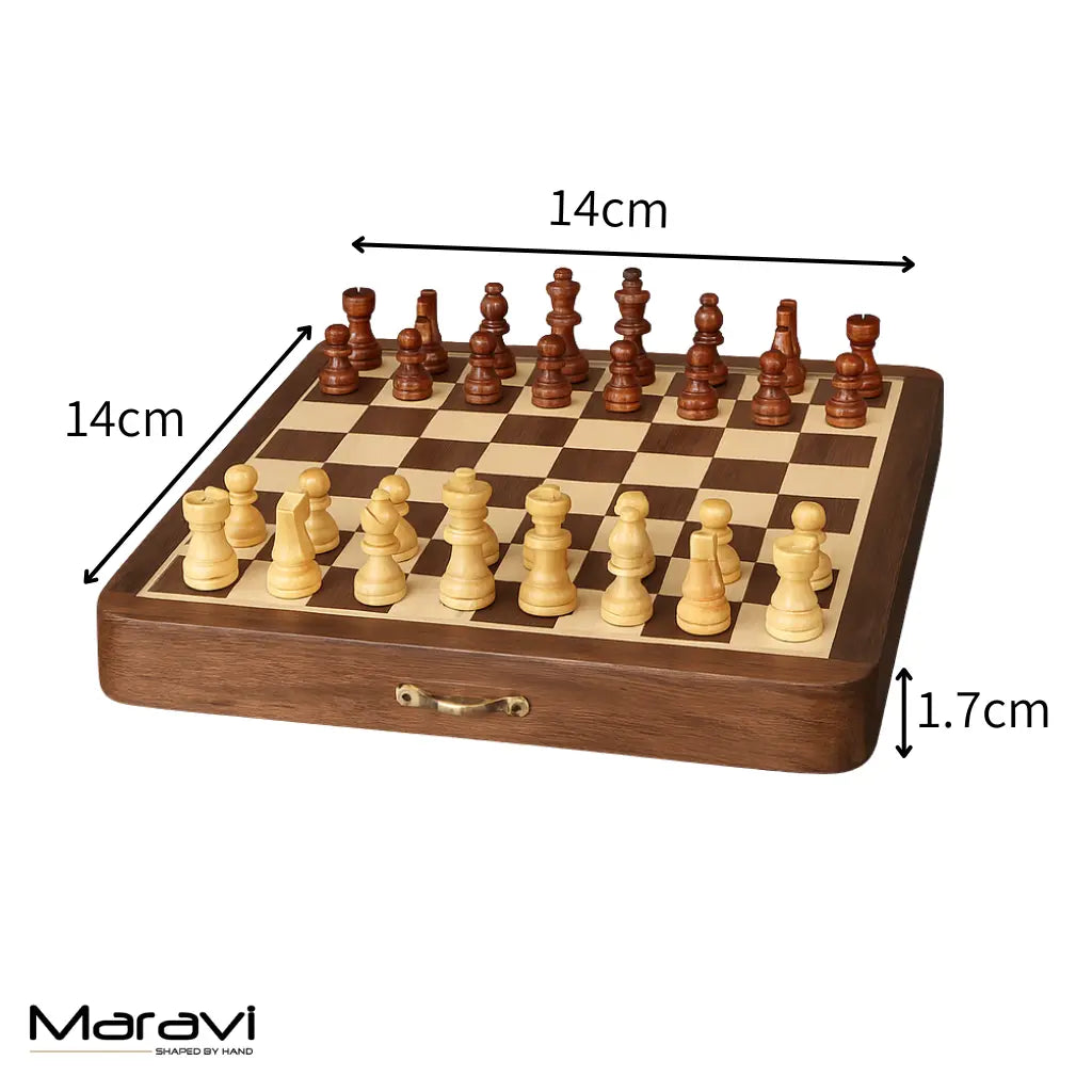 Shatranj 14cm Handcrafted Folding Wooden Chess Set