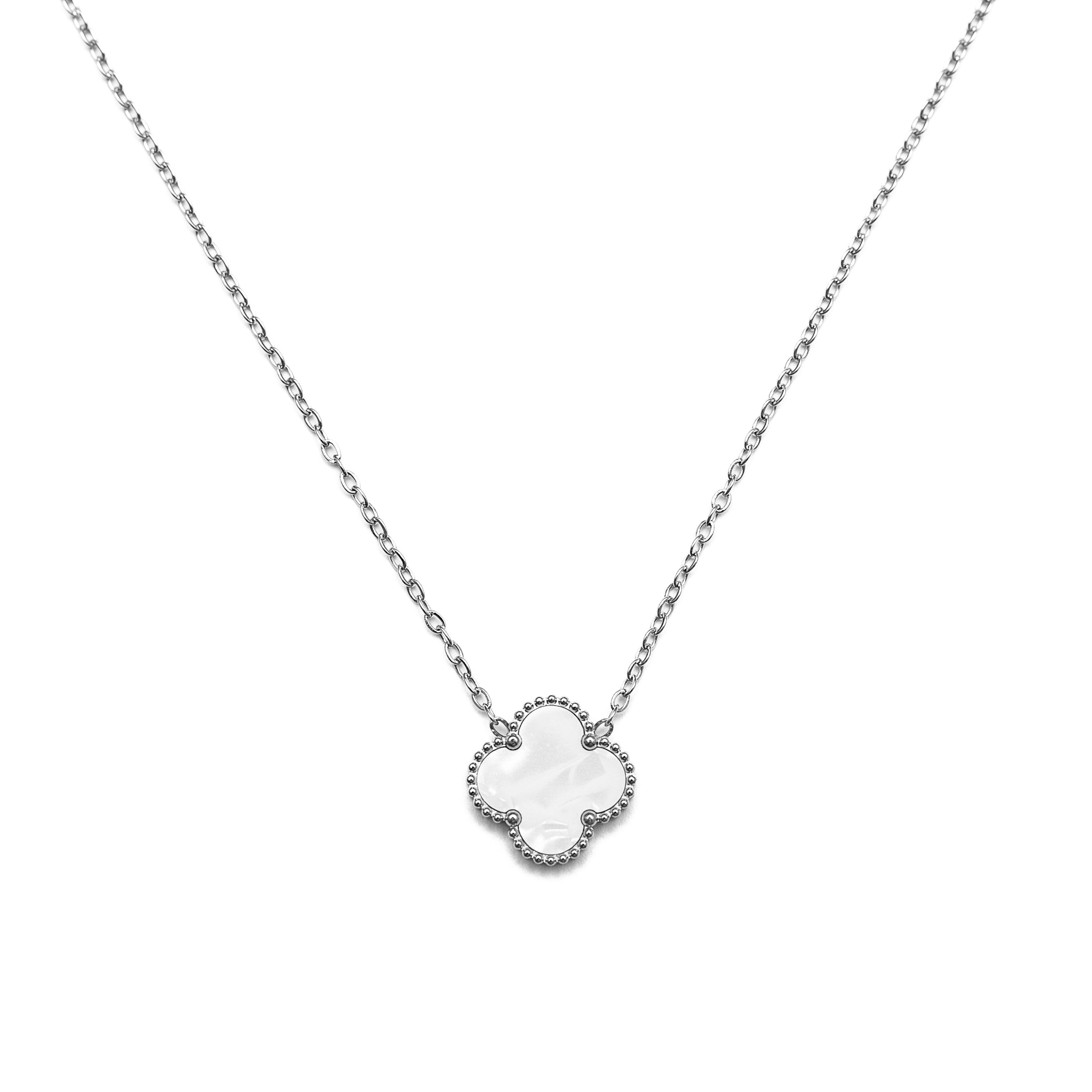 Silver Single Clover Necklace (White)