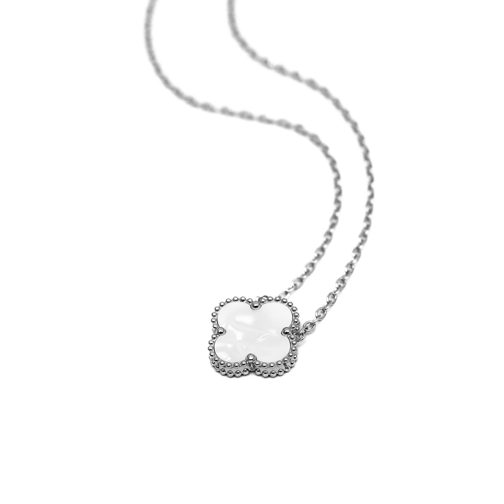 Silver Single Clover Necklace (White)