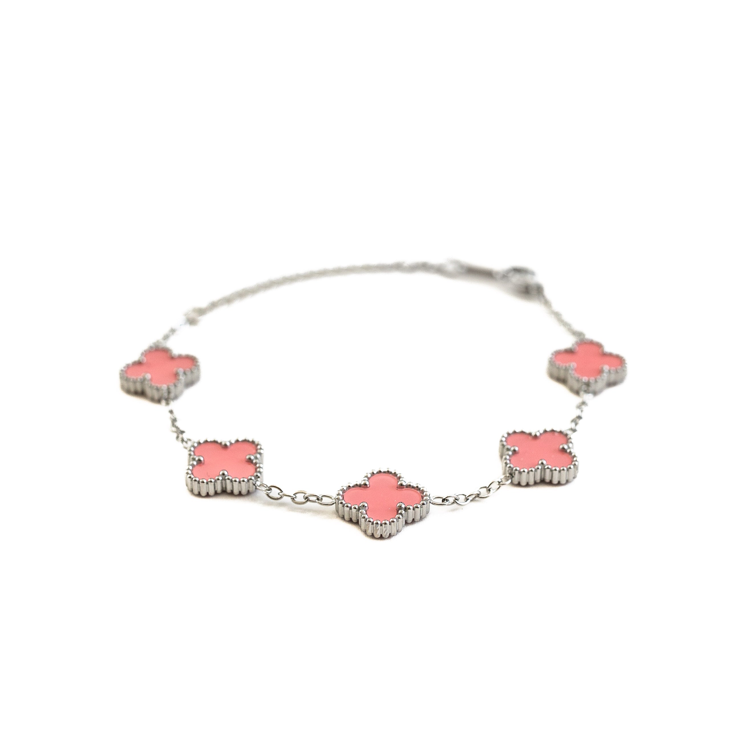 Silver Clover Bracelet (Baby Pink)