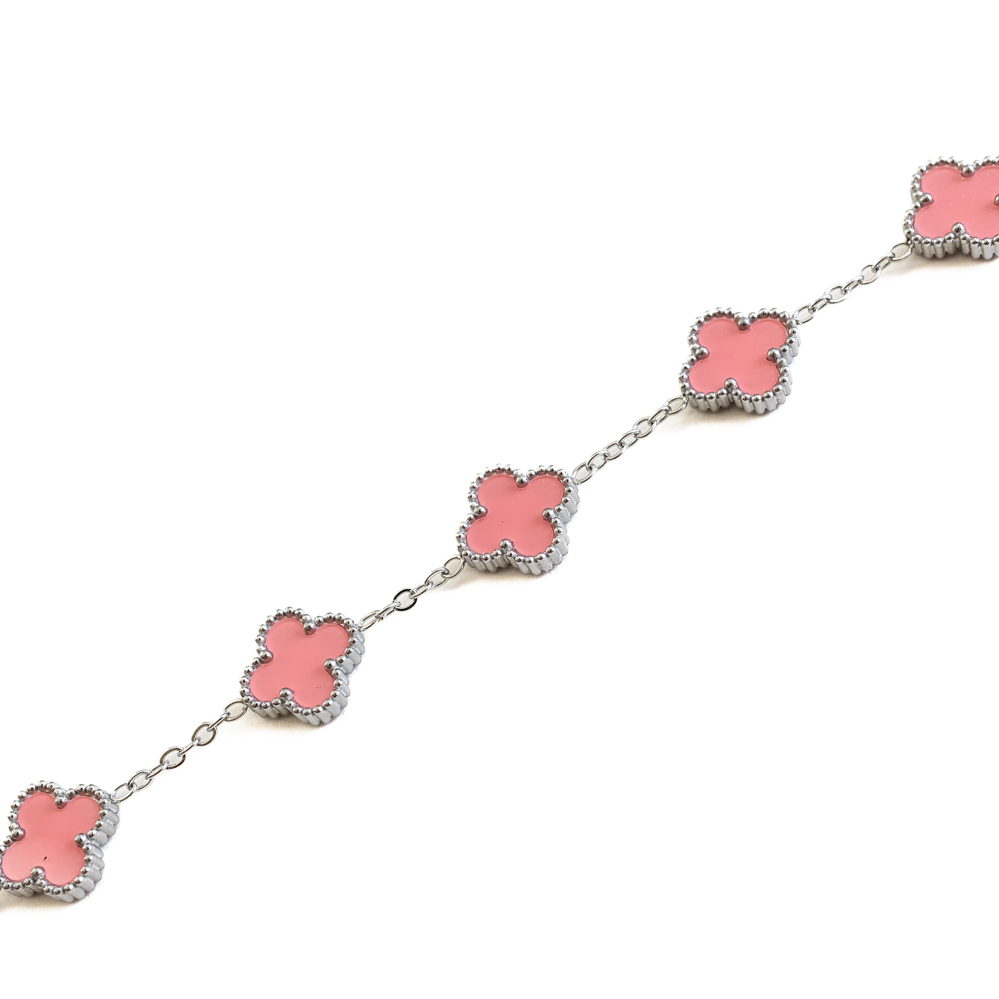 Silver Clover Bracelet (Baby Pink)