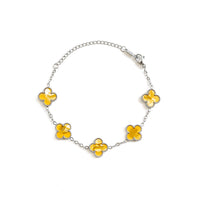 Silver Pearl Clover Bracelet (Apricot)