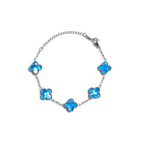 Silver Pearl Clover Bracelet (Blue)