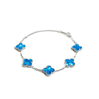 Silver Pearl Clover Bracelet (Blue)