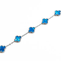 Silver Pearl Clover Bracelet (Blue)