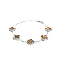 Silver Pearl Clover Bracelet (Chocolate)