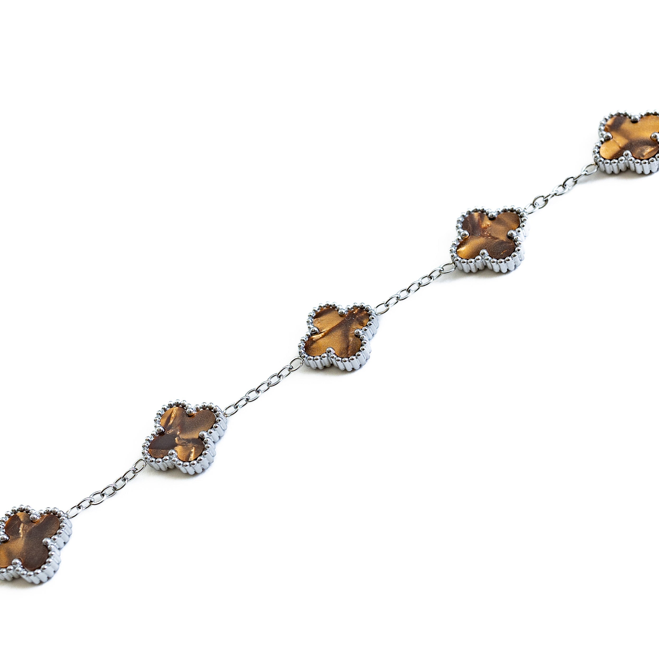 Silver Pearl Clover Bracelet (Chocolate)