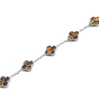 Silver Pearl Clover Bracelet (Chocolate)