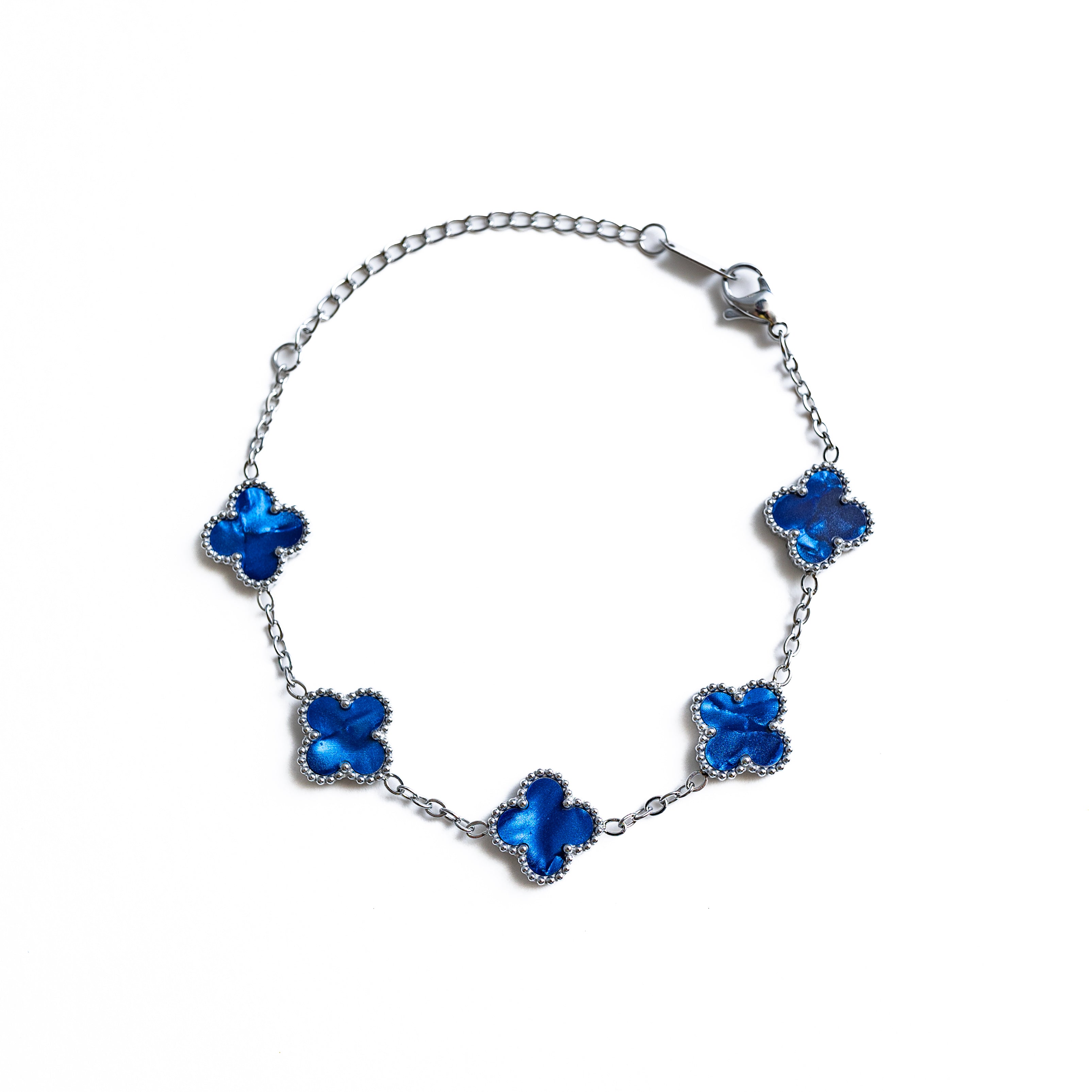 Silver Pearl Clover Bracelet (Navy)