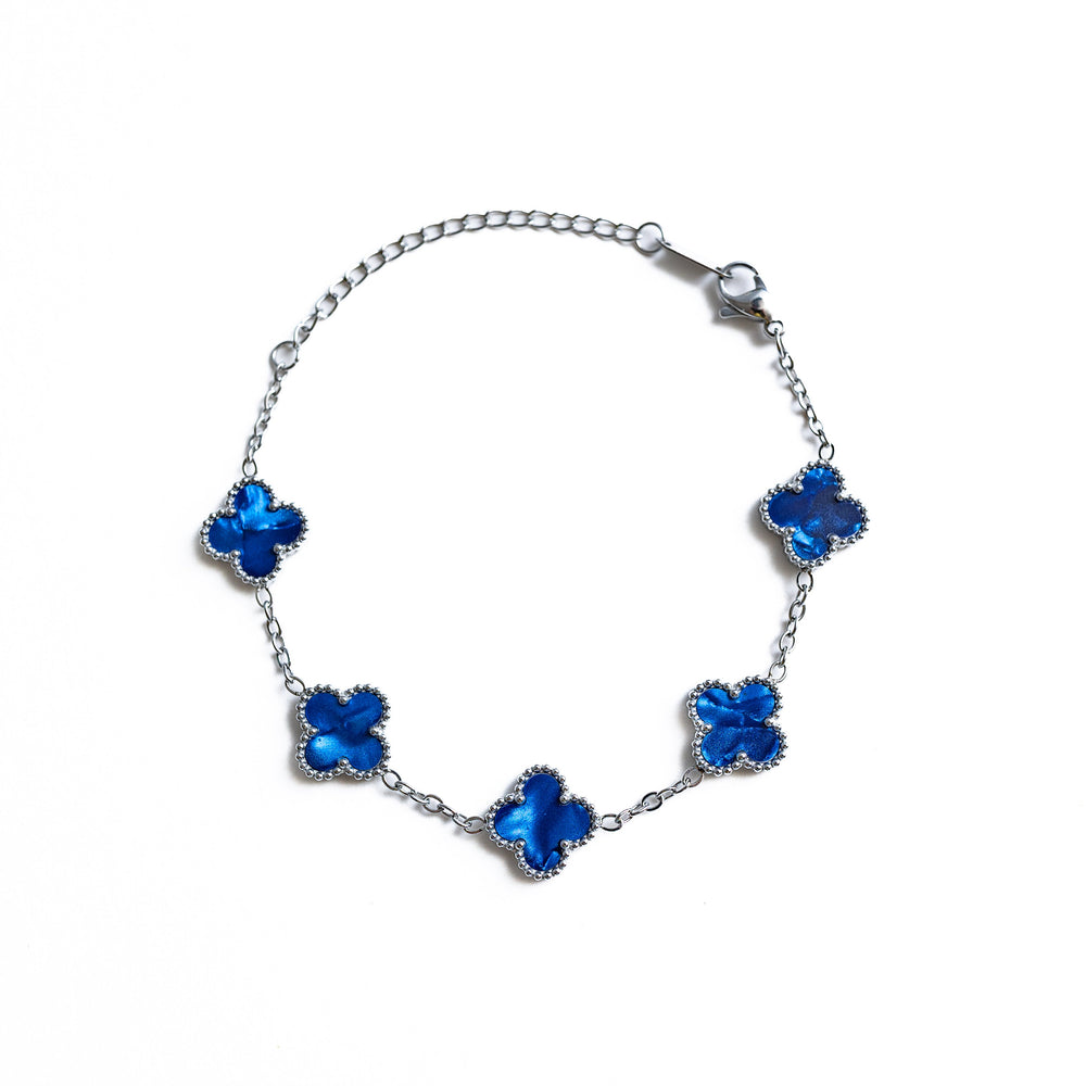 Silver Pearl Clover Bracelet (Navy)