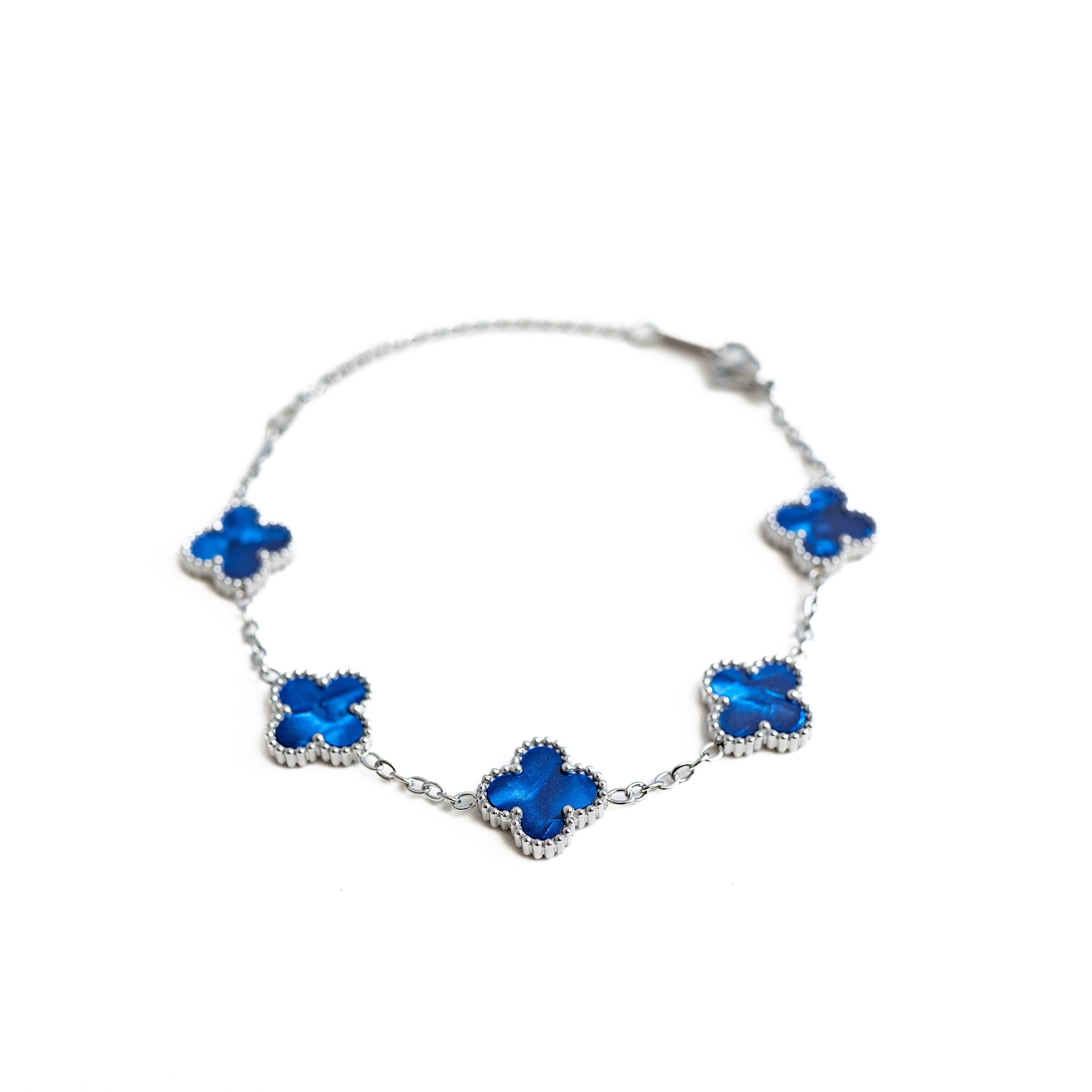 Silver Pearl Clover Bracelet (Navy)