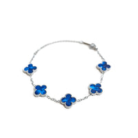 Silver Pearl Clover Bracelet (Navy)