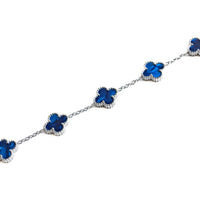 Silver Pearl Clover Bracelet (Navy)