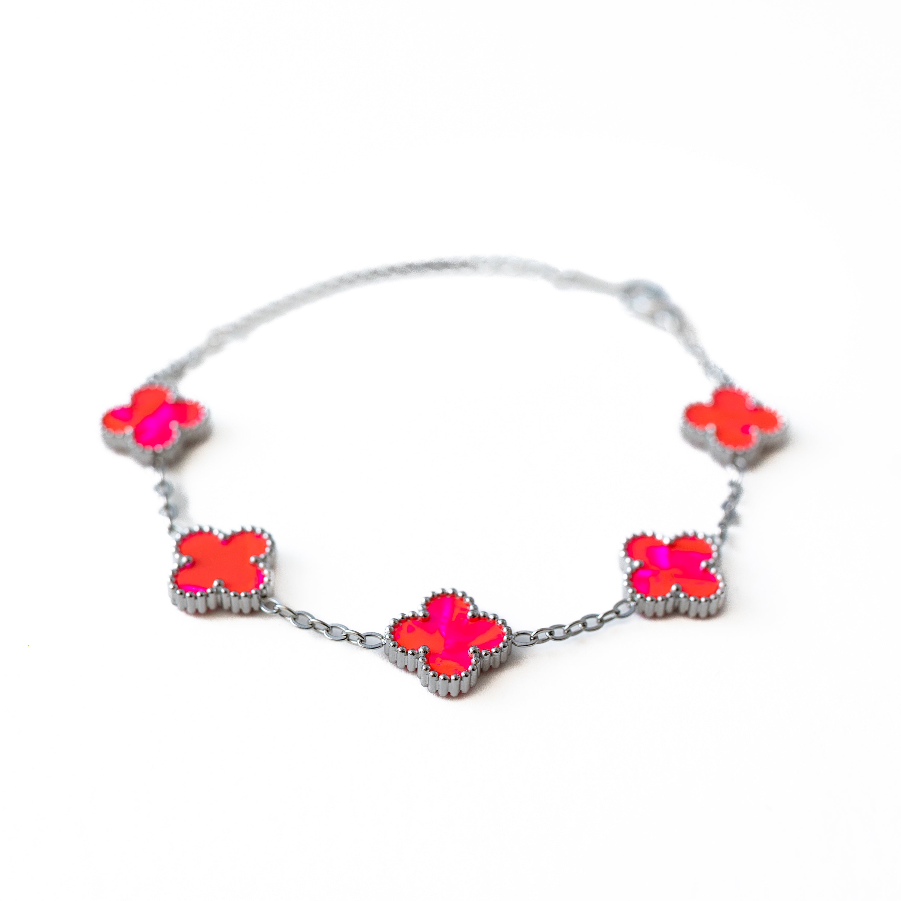 Silver Pearl Clover Bracelet (Pink)