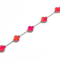 Silver Pearl Clover Bracelet (Pink)
