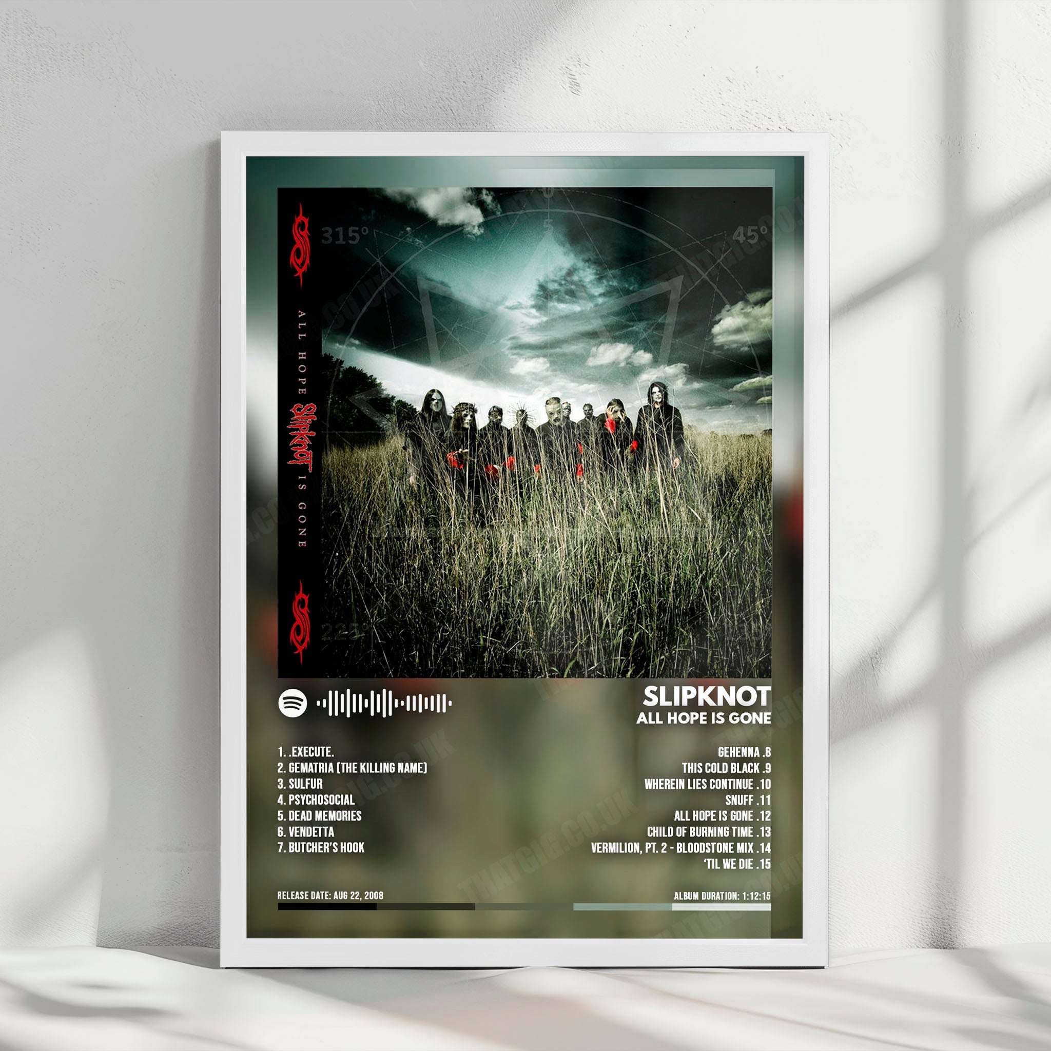 Slipknot "All Hope Is Gone  " Album Cover Poster - with Complete Tracklist