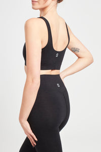 Square Neck Sports Bra - Marl Black