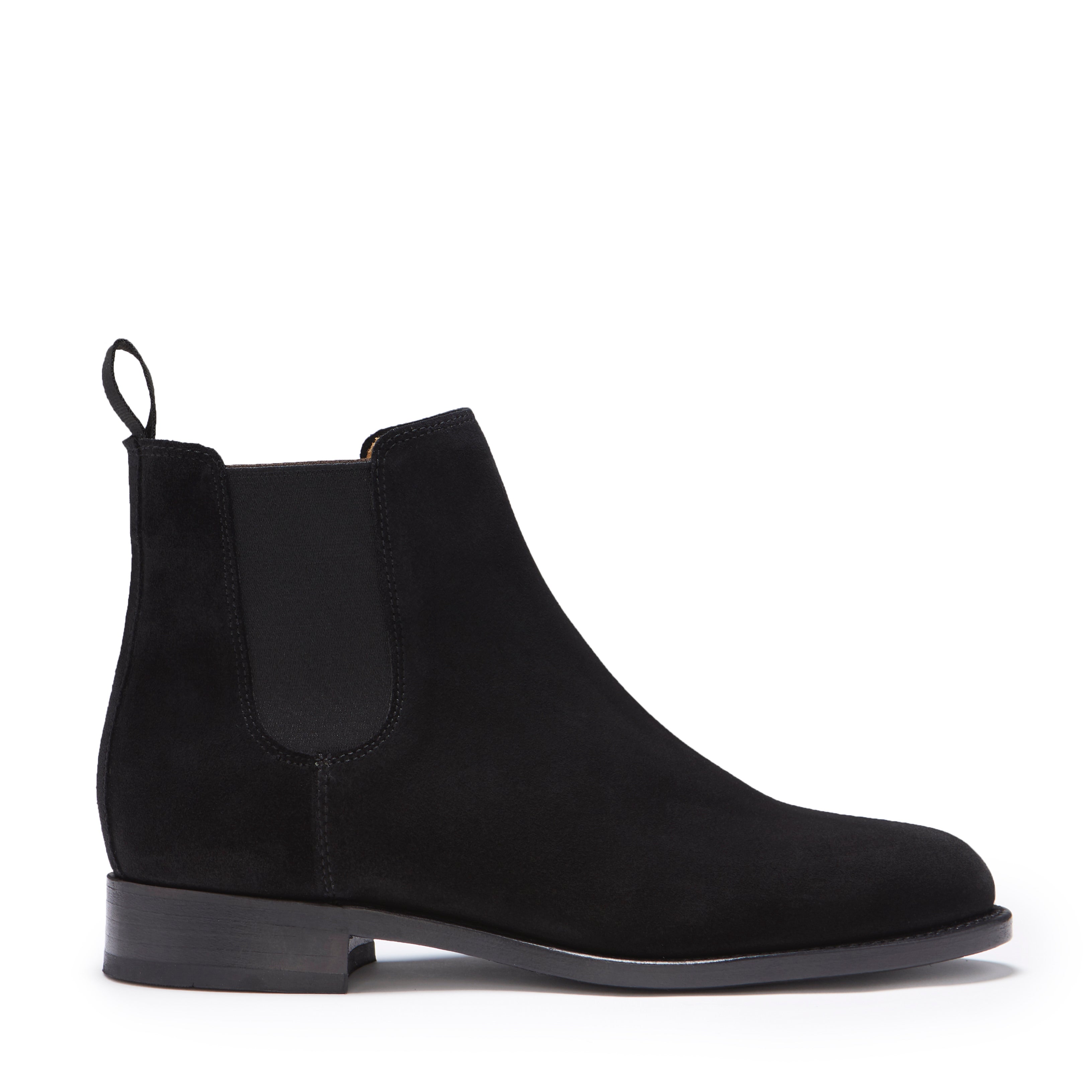 Women's Black Suede Chelsea Boots, Welted Leather Sole