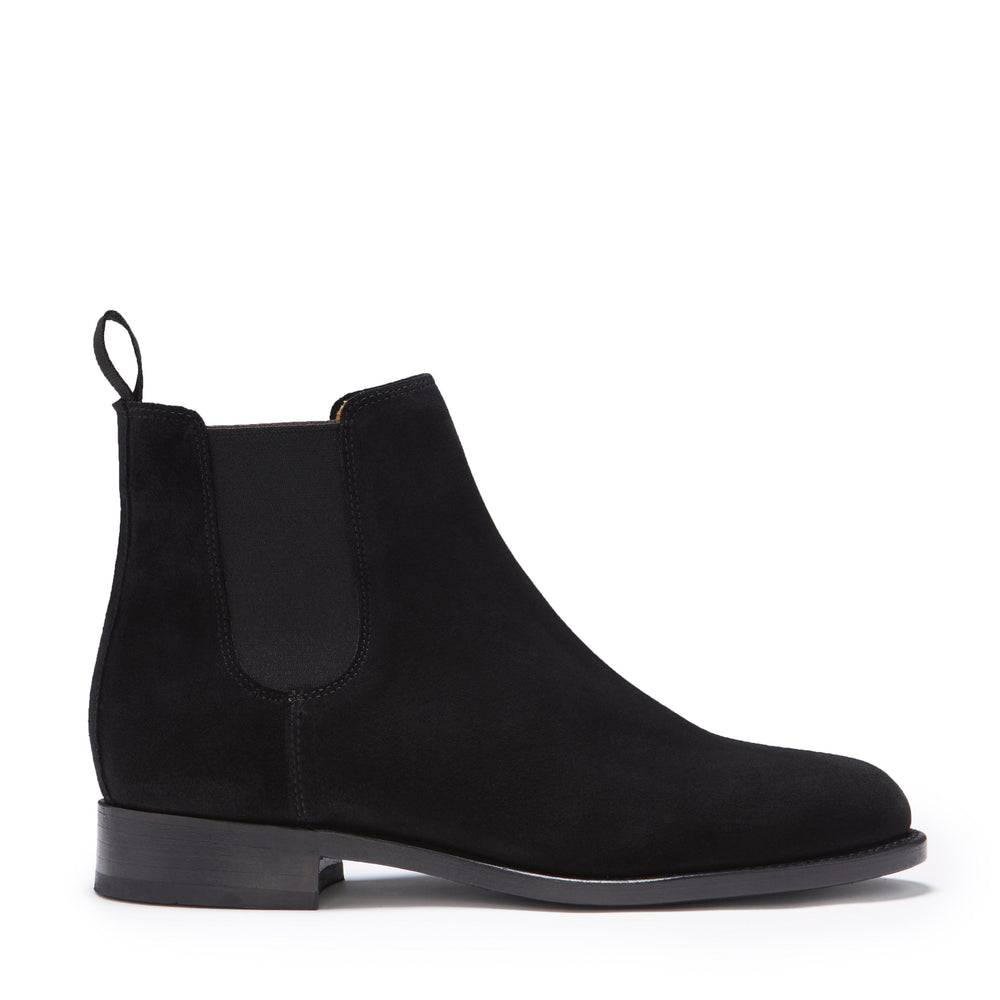 Women's Black Suede Chelsea Boots, Welted Leather Sole