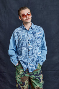 Fern Print Denim Shirt in Blue