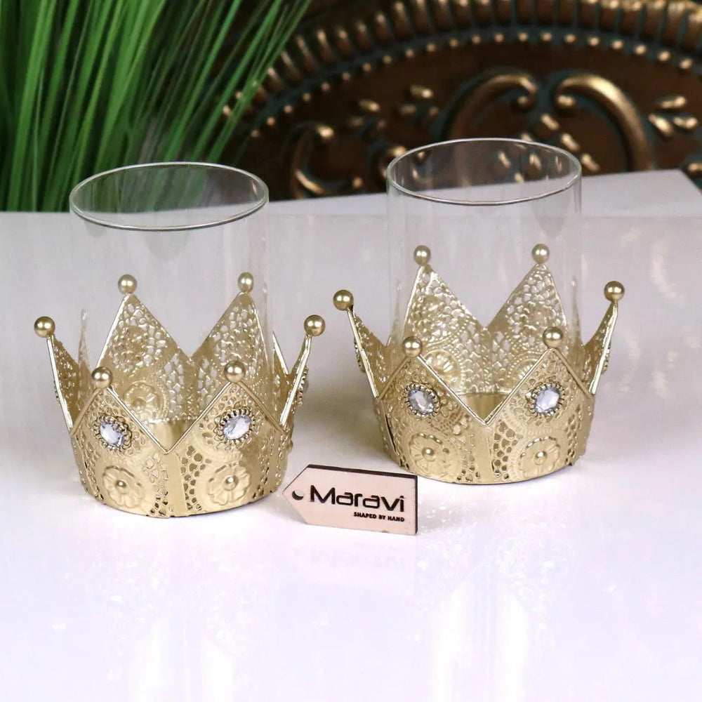 Talika Crown Candle Holder Duo in Antique Gold