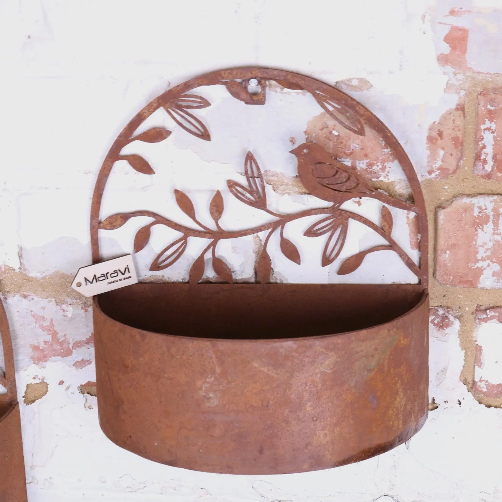 Tanu Rustic Wall Mounted Metal Planter Set with Bird Cut-Outs