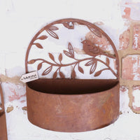 Tanu Rustic Wall Mounted Metal Planter Set with Bird Cut-Outs