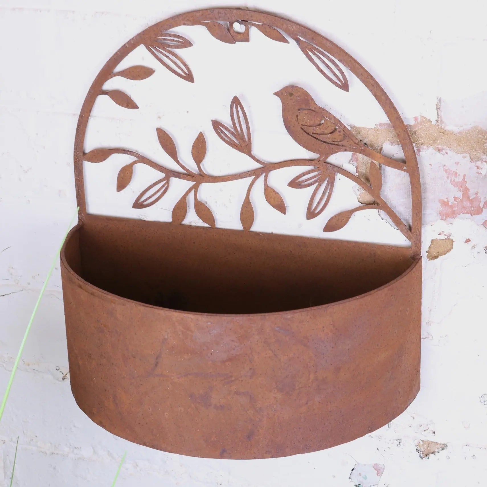 Tanu Rustic Wall Mounted Metal Planter Set with Bird Cut-Outs