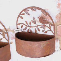 Tanu Rustic Wall Mounted Metal Planter Set with Bird Cut-Outs