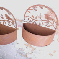 Tanu Rustic Wall Mounted Metal Planter Set with Bird Cut-Outs