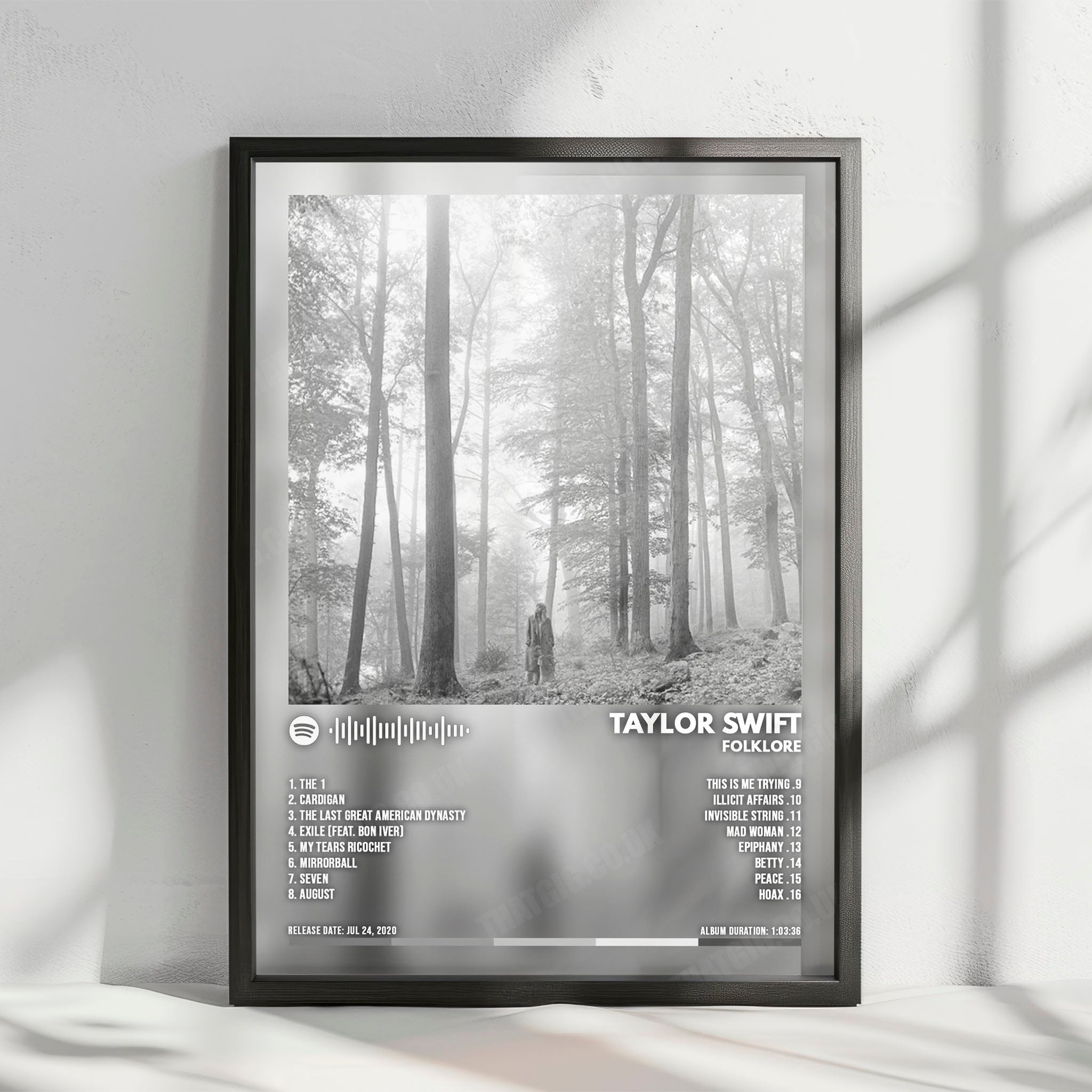 Taylor Swift - Folklore Album Cover Poster - with Complete Tracklist