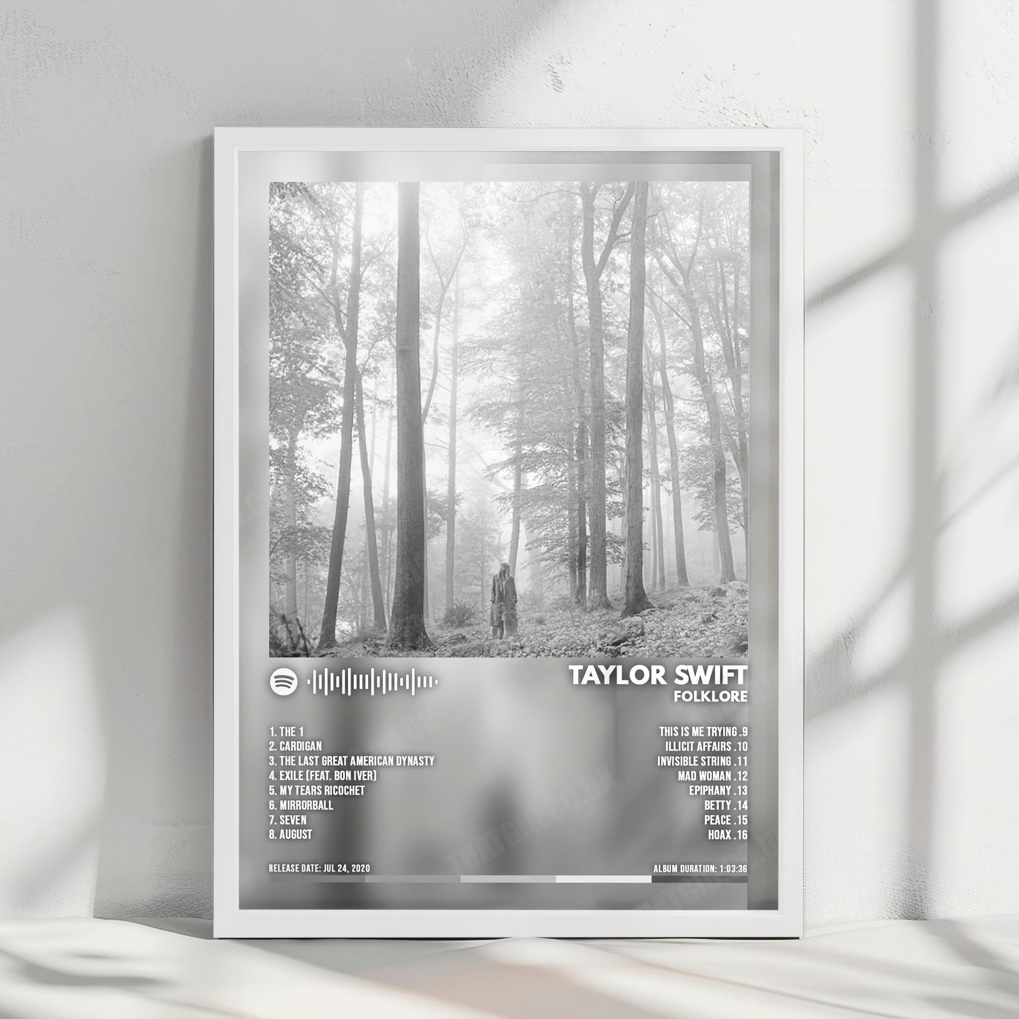 Taylor Swift - Folklore Album Cover Poster - with Complete Tracklist