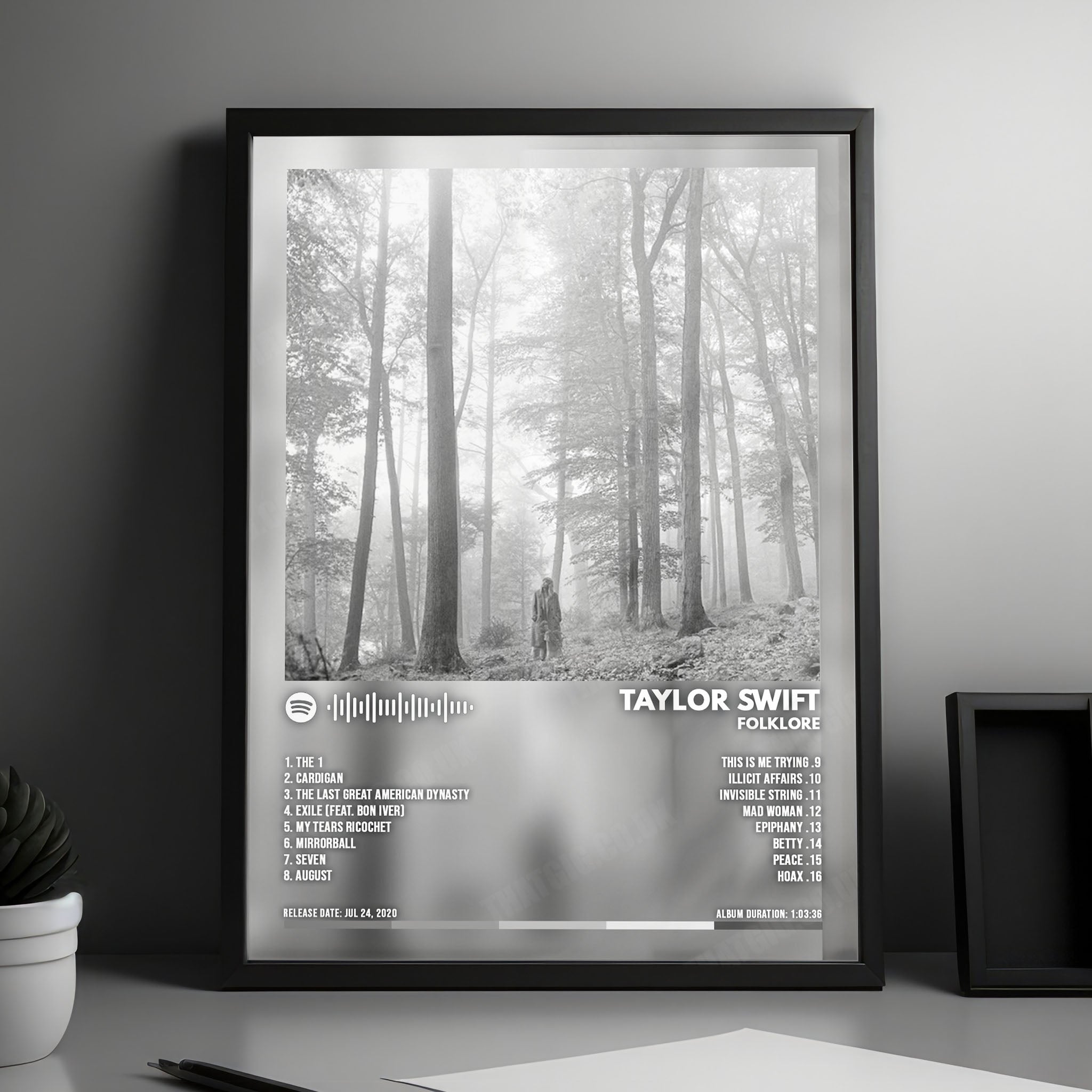 Taylor Swift - Folklore Album Cover Poster - with Complete Tracklist