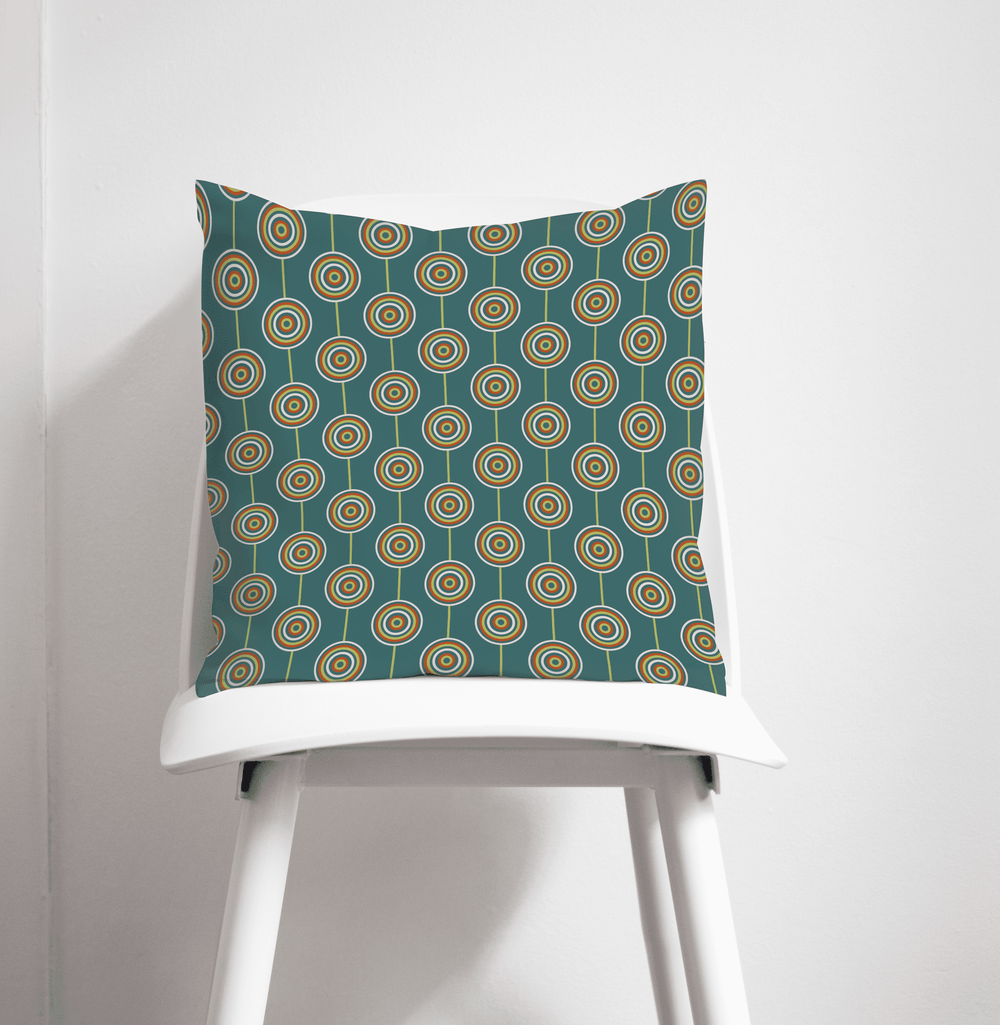 Teal Retro Circles Design Cushion, Throw Pillow