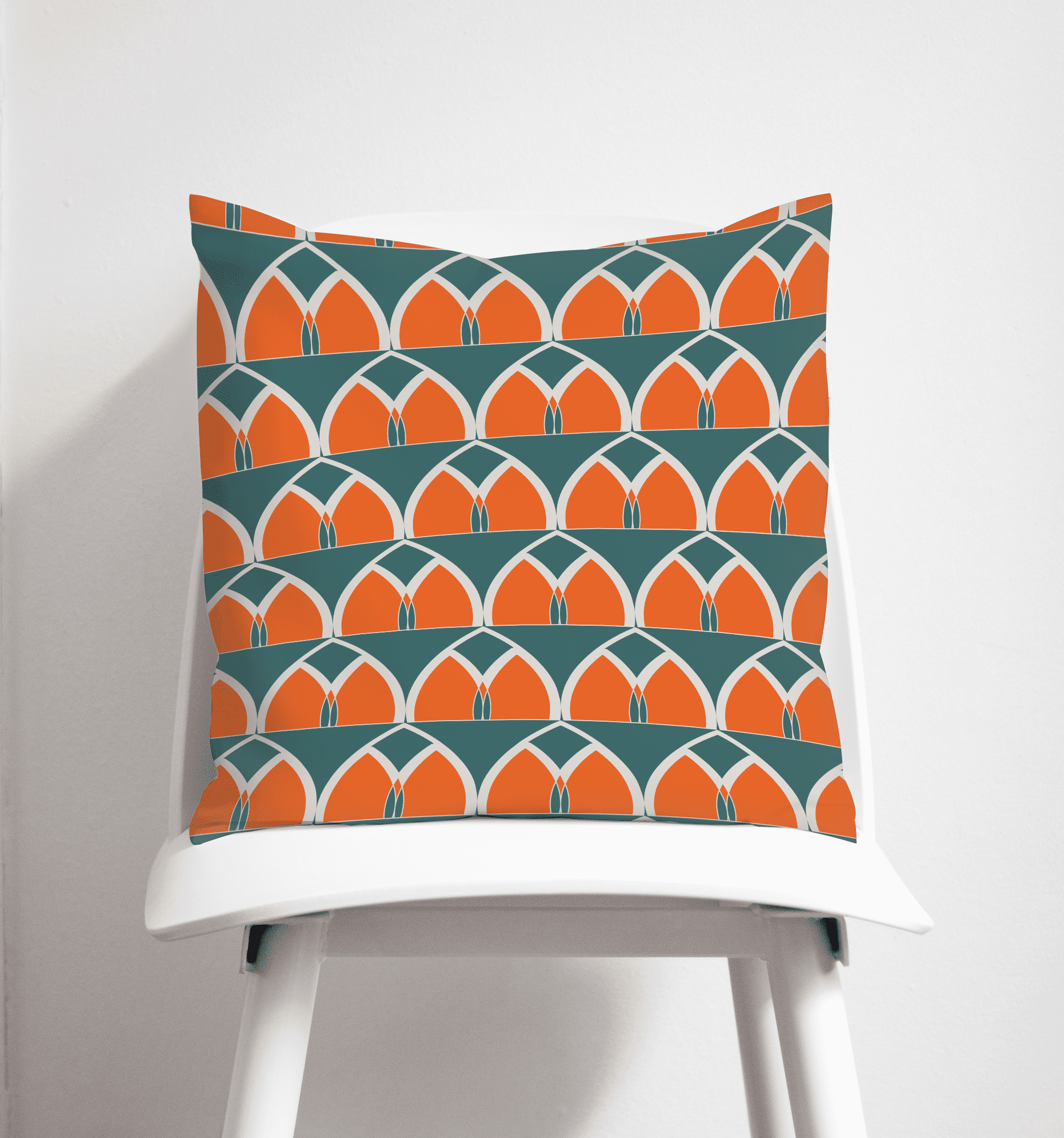 Teal and Orange Geometric Arches Design Cushion, Throw Pillow