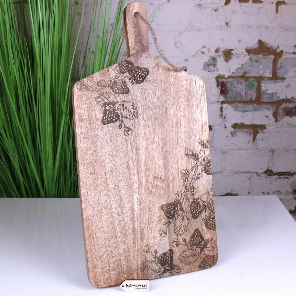 Thaniya Handcrafted Mango Wood Chopping Board with Strawberry Design