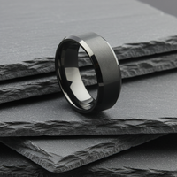 The Capella - 8mm Brushed Black Tungsten Bevelled Edge Ring