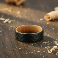 The Aquila - 8mm Hammered Brushed Black Tungsten & Whisky Barrel Wood Ring