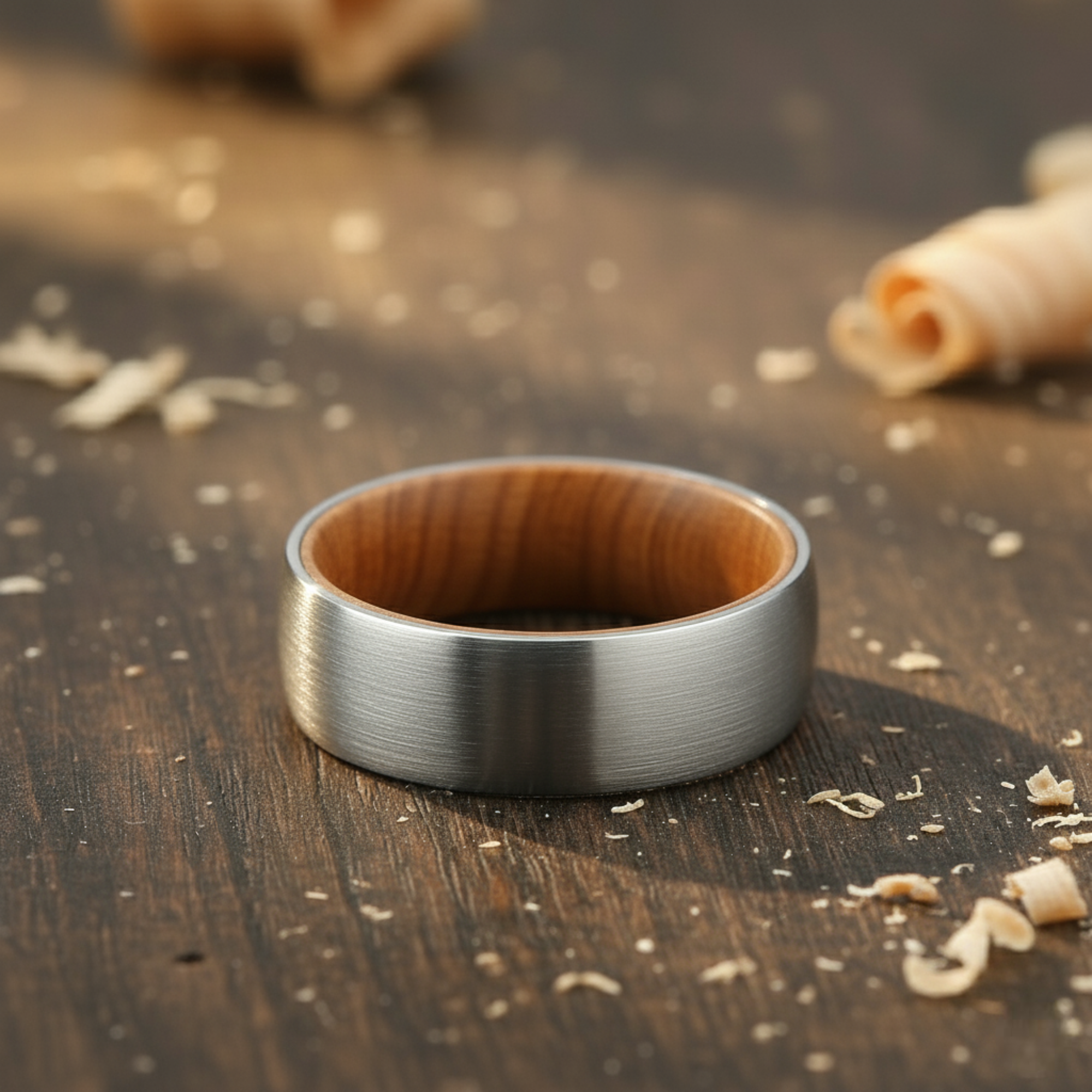 The Taurus - 8mm Brushed Tungsten & Whisky Barrel Wood Ring