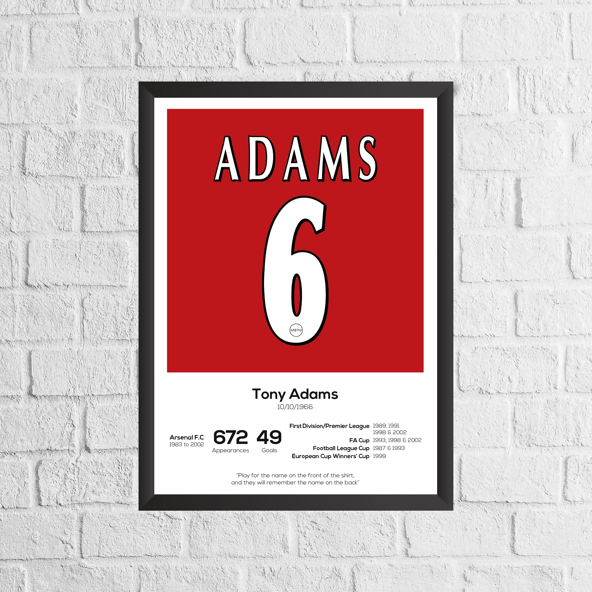 Tony Adams Legend Stats Print