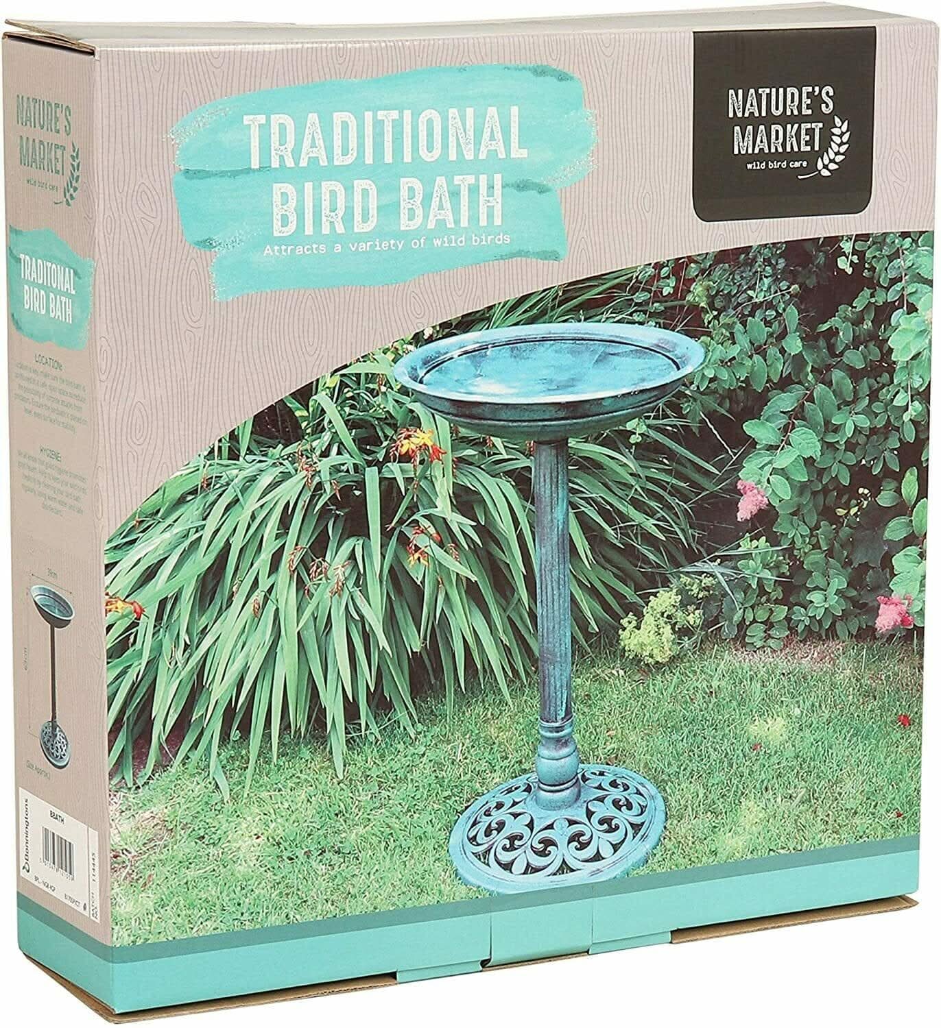 Traditional Freestanding Bird Bath Tall Weatherproof Resin Garden Ornament