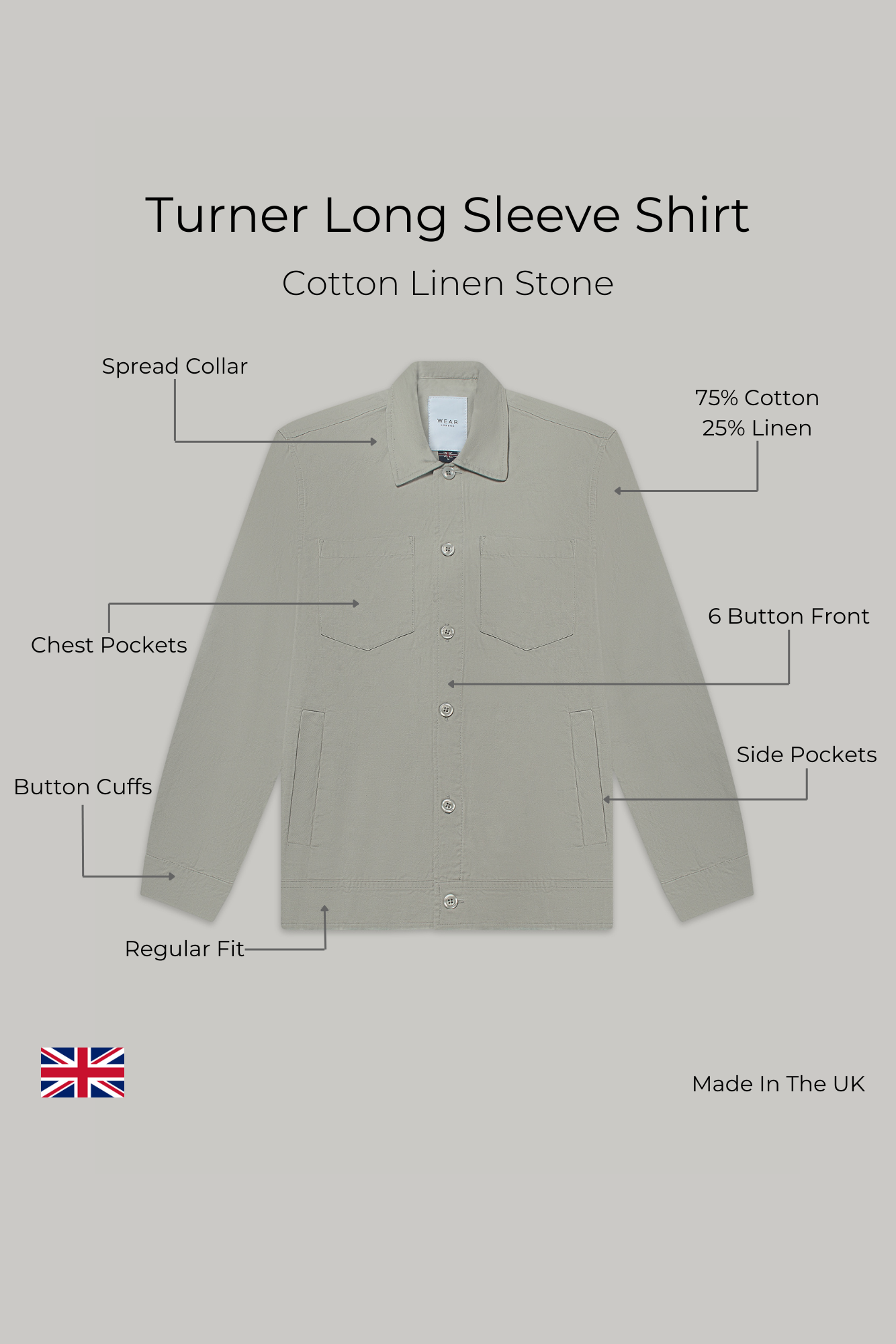 Turner Long Sleeve Jacket - Cotton Linen Stone