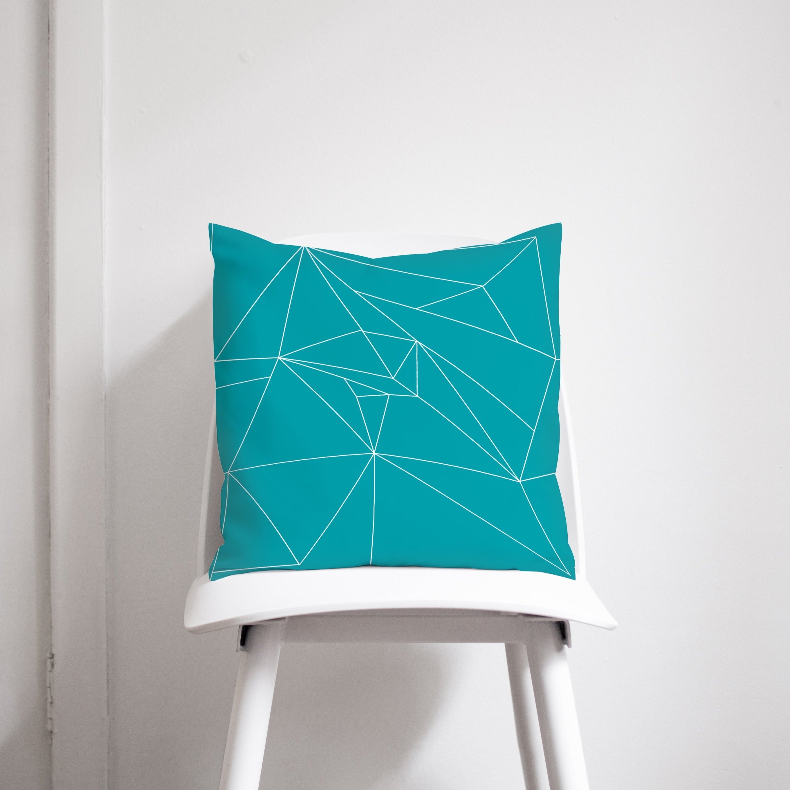 Turquoise Cushion with a White Geometric Design, Throw Pillow