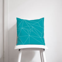 Turquoise Cushion with a White Geometric Design, Throw Pillow
